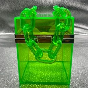 Lucite Neon Cube Top Chain Evening Bag 
With Clear Chunky Chain Link Handle